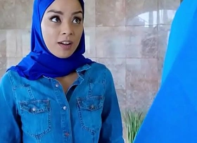 Petite muslim girl gets twat fucked by two dopey movers